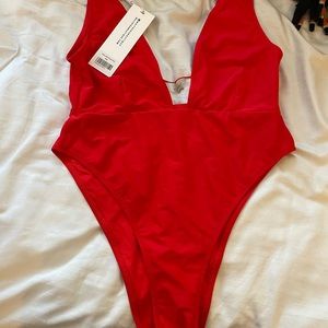 White fox red one piece swimsuit
